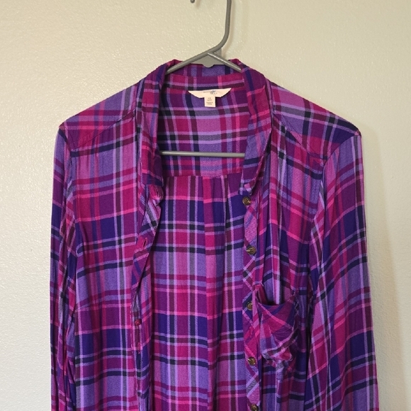 Terra & Sky Tops - Terra & Sky | Purple Plaid Button Down Long Sleeve Shirt Size 0X